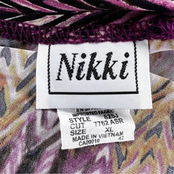 XL VINTAGE NIKKI SHRUG BLOUSE TOP PURPLE BEIGE WHITE LONG SLEEVE OPEN FRONT - Picture 9 of 10